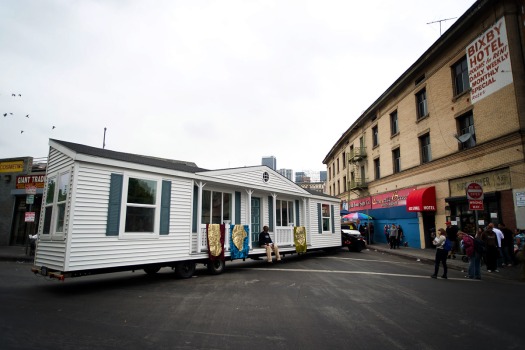 Mike Kelley's Mobile Homestead arrived in Los Angeles on Saturday, May 24, 2014 to participate in Walk the Talk 2014, the biennial Skid Row parade presented by the Los Angeles Poverty Department (LAPD) that celebrates the vibrant Skid Row community and the visionary initiatives of the residents. Photo: Ruben Diaz.